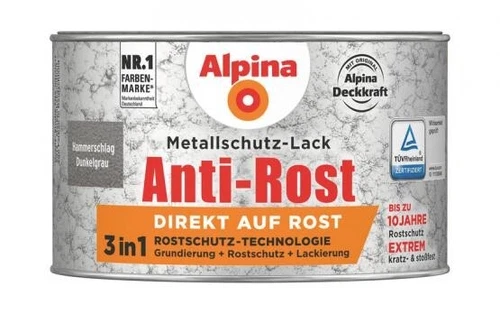 Alpina Metallfarbe, Rostprimer etc Anti Rost Hammerschlag 300 ml ca. RAL 9007 Du