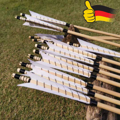 12X Holzpfeile 32'' Jagdpfeile Naturfedern Traditionelle Bogen Bogenschießen Jagd