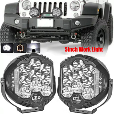 Pair 5 inch LED Work Light Pods Spot Flood Combo Fog Lamp Offroad Driving Car 6K