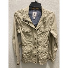 Timberland Earthkeepers Jacket Women Xs Beige Button Up Zipper Cotton Coat