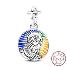 Pulsera colgante Virgen María con dije hágalo usted mismo de plata esterlina 925 maciza MULA para mujer