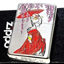 Zippo Geisha Red Weeping Cherry Blossom One Sided Processing Etching Lighter