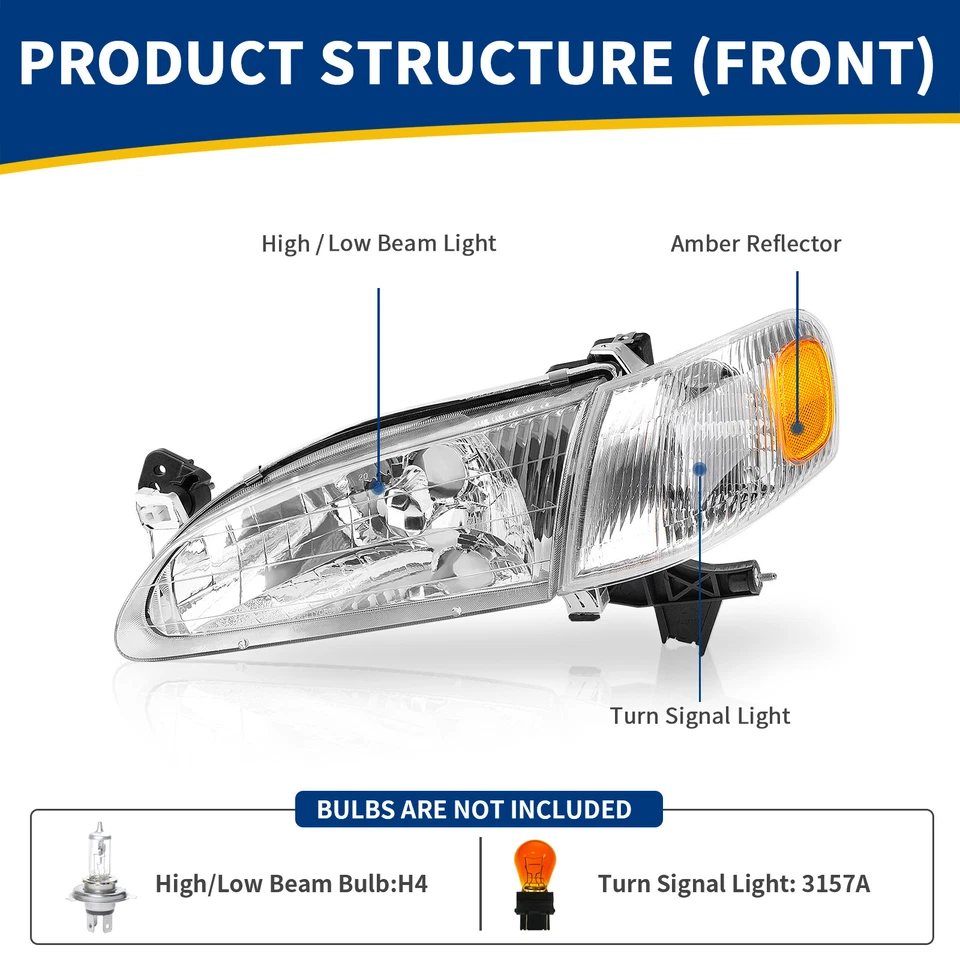 For 1998-2000 Toyota Corolla Combo Set Headlights & Corner Parking Lights Foto 2 de 4