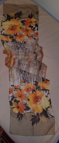 Vintage Cejon Tan Scarf With Orange Flowers. 100% 