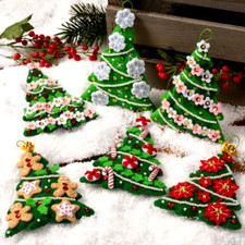 Festival Of Christmas Trees  Set of 6 Felt Applique Ornament Kit
