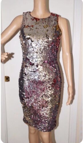 Badgley Mischka NEU MIT ETIKETT 4 $ 199 Rouge/Champagner tropfendes sexy Pailletten Party Kleid WOW