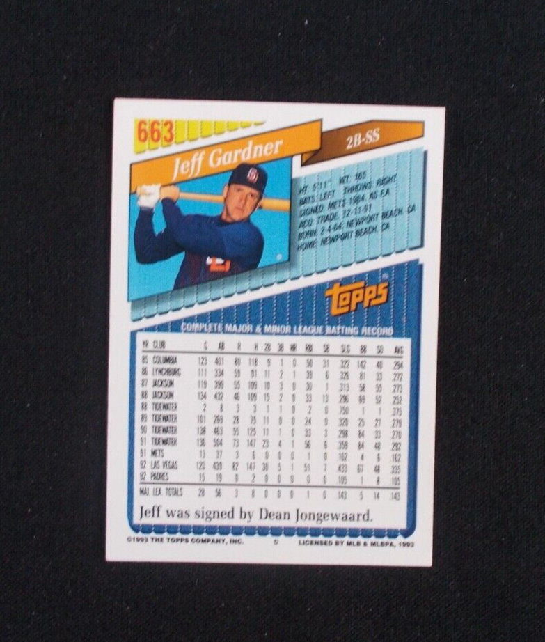 MLB 1993 Topps Baseball Card #663 Jeff Gardner - San Diego Padres