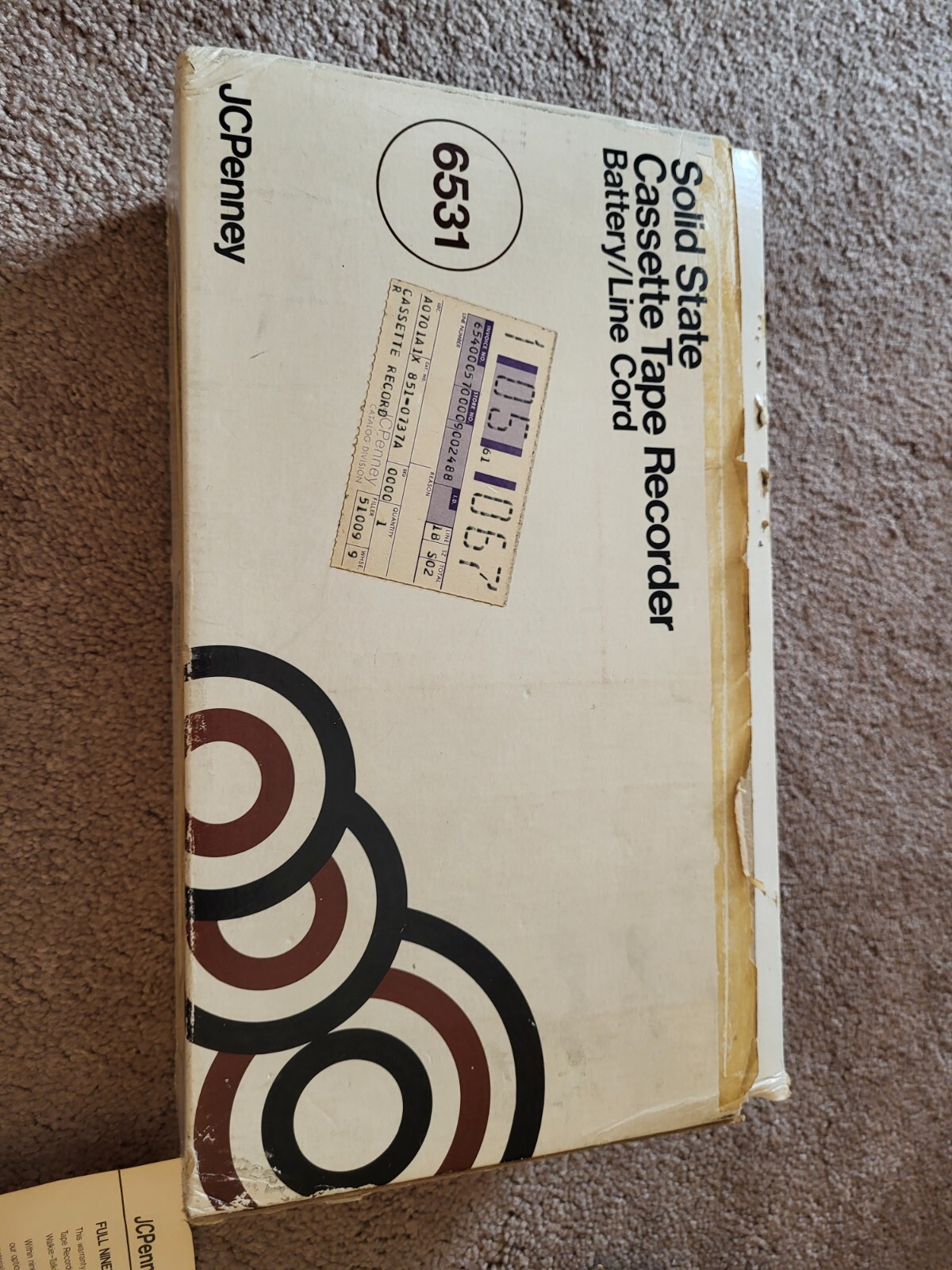 Vintage SOLID STATE CASSETTE TAPE RECORDER 6531 Battery/Line Cord In Box JCP