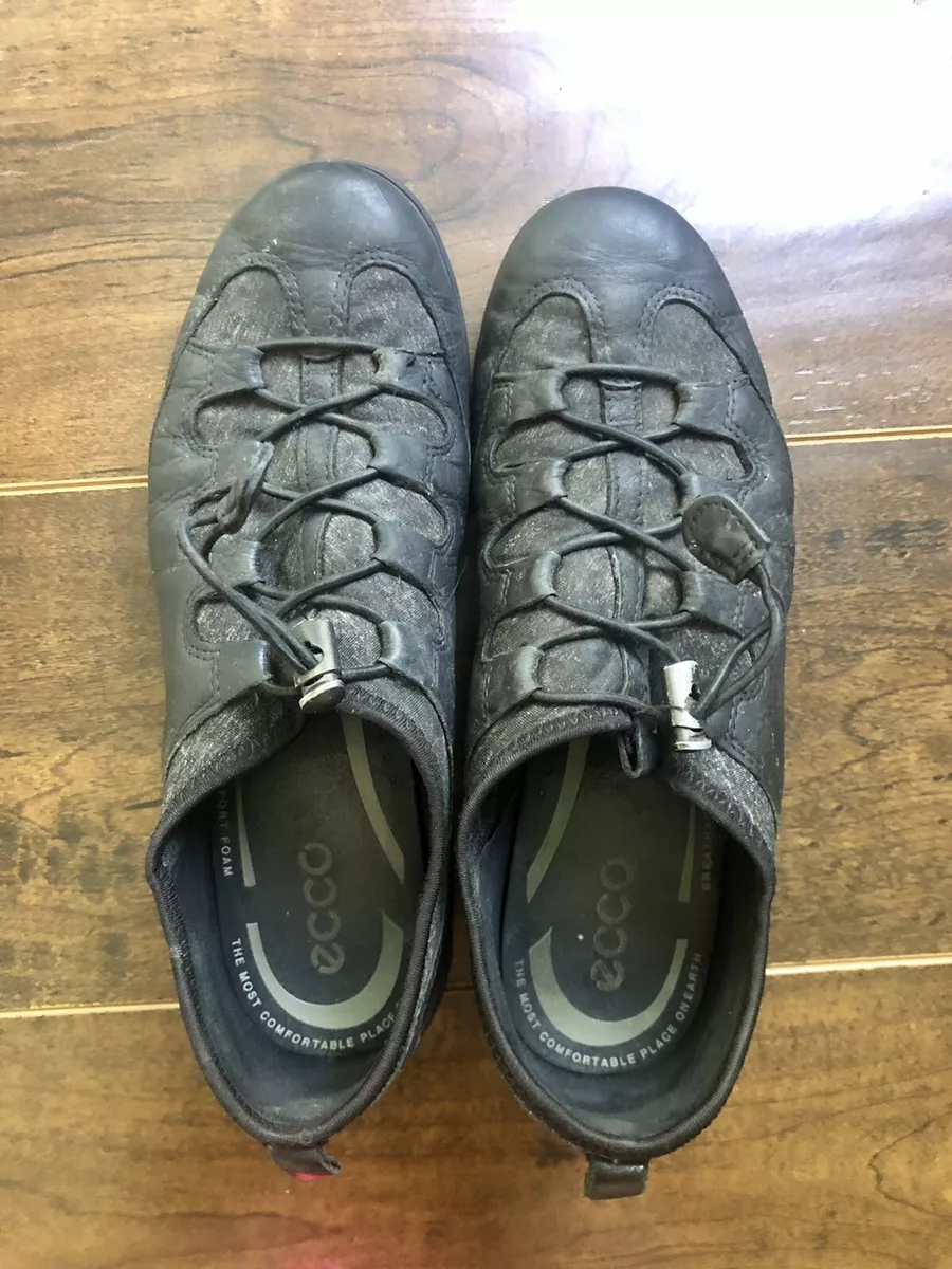 ECCO Black Gray Leather Fabric Toggle Sneakers Eur 38 US 7 | eBay