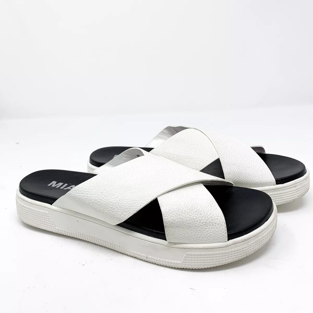 Platform Sandal 8 MIA White Vicky Slip On Crisscross Strap