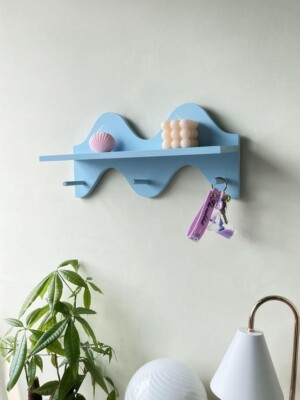 Wavy Floating shelves for wall shelf with hooks key holder purse rack hanger 15''