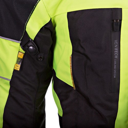 Hi-Viz Black Neon Textile Waterproof Motorcycle Jacket CE Armoured - Picture 6 of 6