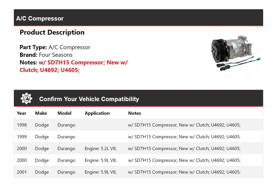 Compressor AC Dodge Durango 1998-2001 4 temporadas 1999 2000 - Imagem 2 de 4
