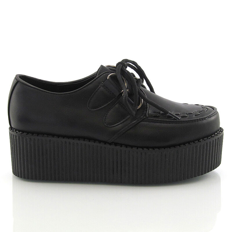 WOMENS LADIES FLATFORM PLATFORM LACE UP GOTH PUNK BROTHEL CREEPERS SHOES  SIZE