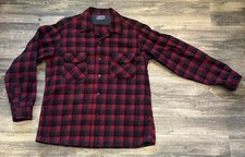 VTG 60s PENDLETON Men  s Sz L Red Plaid Loop Collar Wool Board Shirt Washable USA