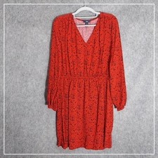 Gap Dress M Womens Red Puff Sleeve Smocked Waist Cottagecore Casual Midi