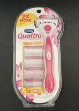 Schick Quattro Women's 1 Razor Handle, 5 Refill Blades,1 Shower Hanger,FREE SHIP
