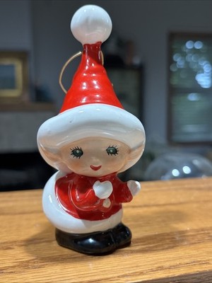 Vintage 1950s LEFTON Christmas Elf Pixie Hugger Figurine Ornament 4.5 
