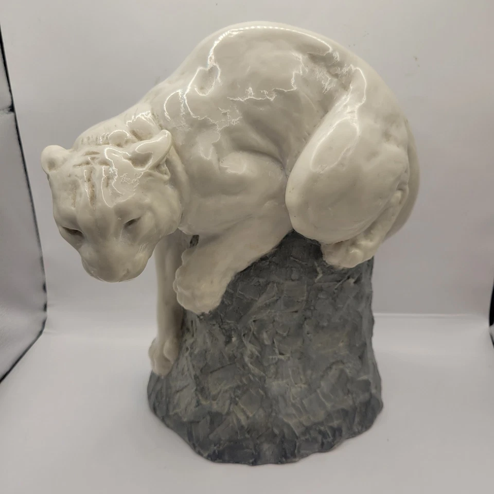 Vintage Joseph L Boulton JL Alabaster Mountain Lion Puma Sculpture 10” - Image 2 of 4