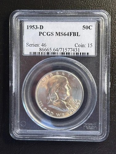 1953-D Franklin Half Dollar • PCGS MS64 FBL • Full Bell Lines • Great Eye Appeal