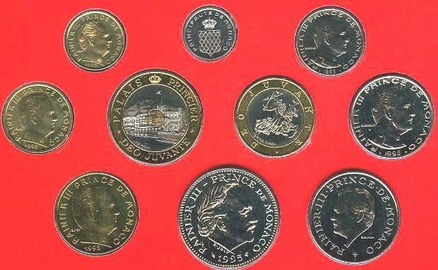 Monaco 1995 Mint Set of 10 Coins,1 Centimes-20 Francs, UNC - Image 2 of 4