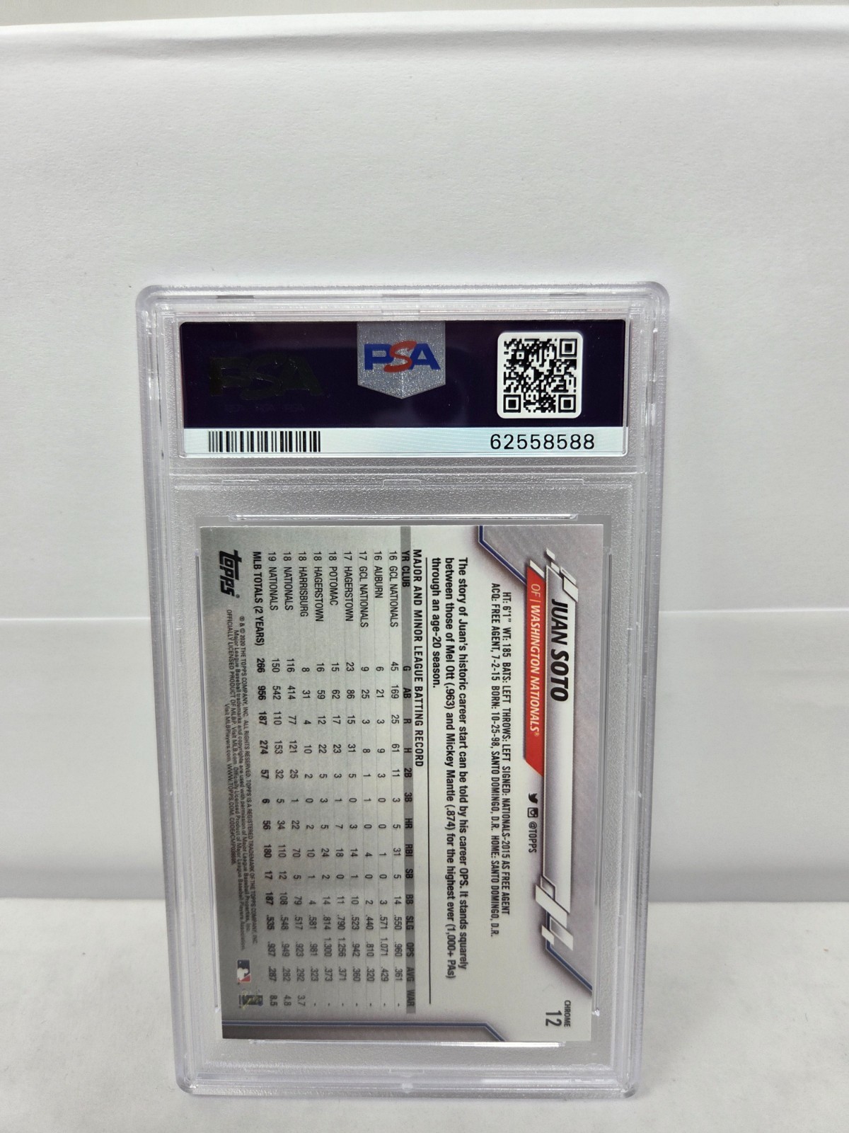 2020 Topps Chrome JUAN SOTO Prism Refractor PSA 10 Gem Mint view 2