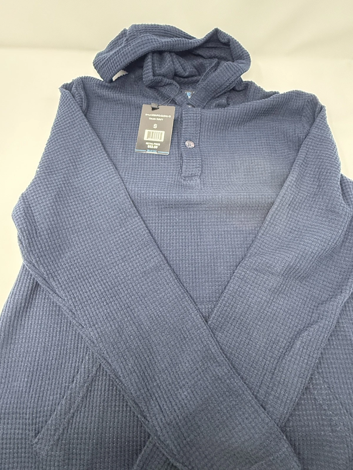 BLUE ICE MEN'S REGULAR-FIT WAFFLE KNIT THERMAL HENLEY HOODIE - SIZE:MEN S - NAVY
