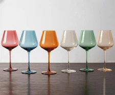 Physkoa Burgundy Wine Glasses Set of 6 | 18oz Handblown Long Stem Colorful Gift
