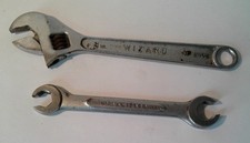 TWO WIZARD BRAND WRENCHES 8in ADJUSTIBLE H2402 AND 1/2in X 9/16in OPEN END