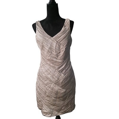 Max and Cleo Womens Champagne Metallic Pleated VNeck Sheath Cocktail Dress 10 A3