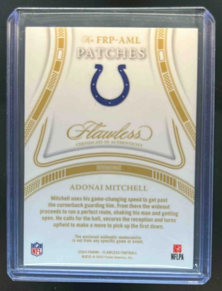 2024 Flawless Adonai Mitchell Rookie Patches Laundry Tag Nike NFL Shield RC #1/3 - Image 2 of 2