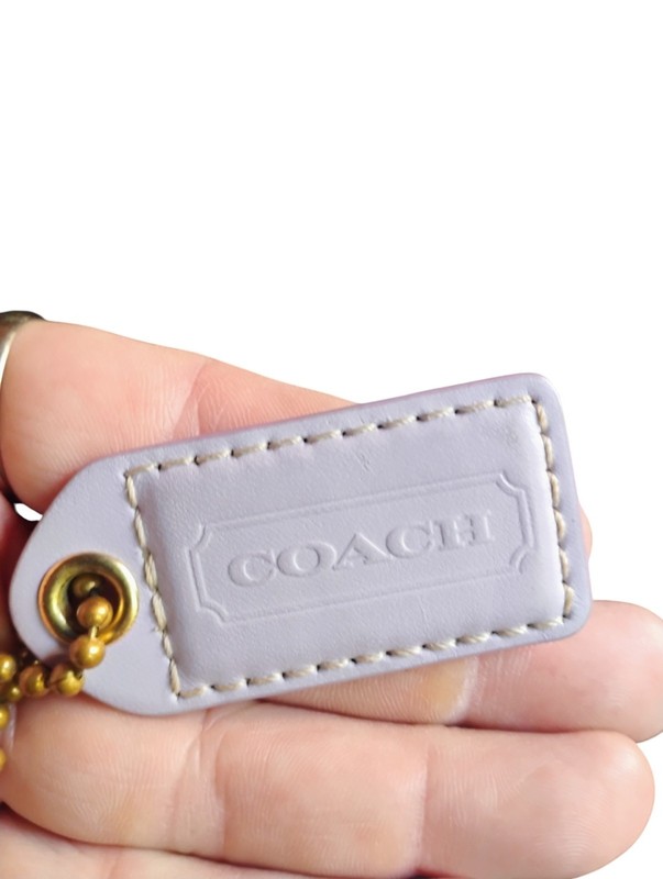 Light Purple Authentic Leather Coach Tag Charm Fob Hang Tag For Purse