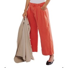 Free People Sweet Talk Chino Pants Red Mango Wide Leg Cotton Linen FRPE0J5