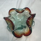 Vintage Murano Art Glass Bowl Cigar Ashtray Dish Blue Ruby Red Mancave 6.5"