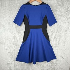Maggy London Dress Size 8 Blue & Black Colorblock S/S Circle Skirt Stretch