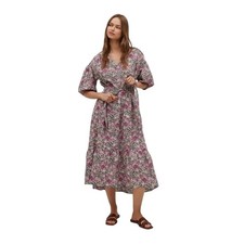 Mango Floral Midi Dress Womens XL Pink Purple NEW 423Linda Puff Sleeve Tiered