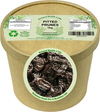 Natural Health 4 Life Dried Pitted Prunes 1kg in Kraft Tub, High in Fibre, Fat