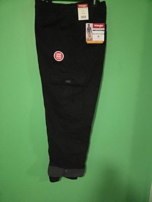 Wrangler Mens Fleece Lined Relaxed Fit Cargo Black Cotton Pants Size 40x30 NWT