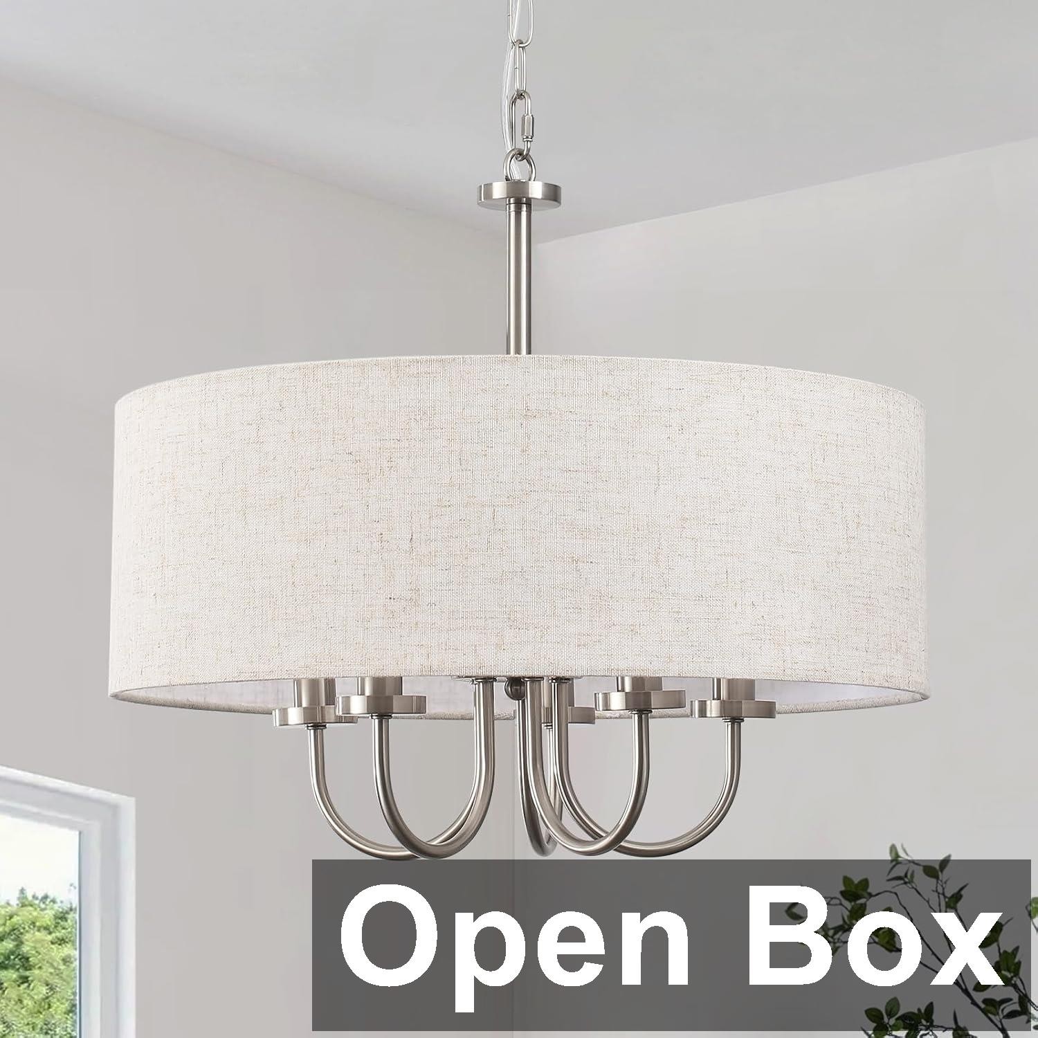 LIHHGFGS D0161 - 19", 5 Light Drum Chandelier, Brushed Nicke