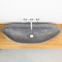 Stein-Waschbecken 100 Cm Grau Oval Naturstein Flussstein Wohnfreuden
