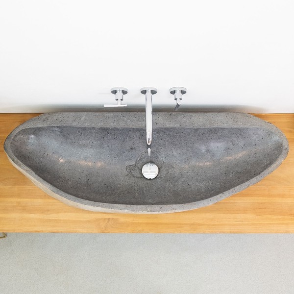 Stein-Waschbecken 100 Cm Grau Oval Naturstein Flussstein Wohnfreuden-image