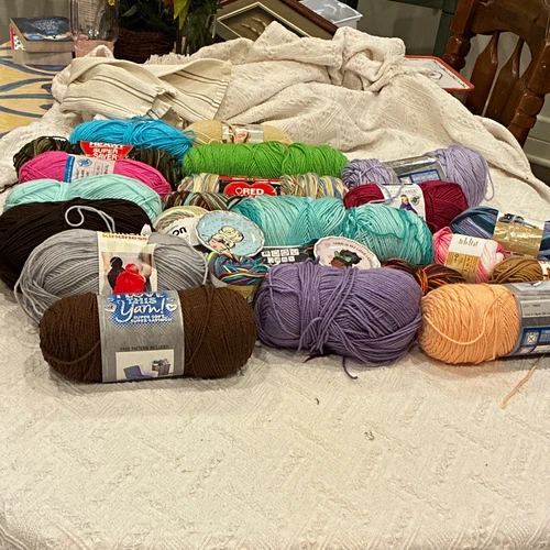 Lot Mixed Lot Acrylic Worsted Yarn Skeins-Most Unused Bu Some Partially Used - product listing photo