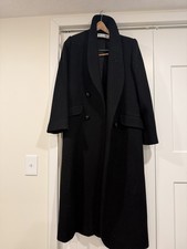 Vintage Christian Dior Black Wool Long Overcoat Size 8 Made In the USA