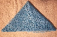 Vintage Aqua Triangular Lacy Scarf Bandana With Floral Design-38  x 28  