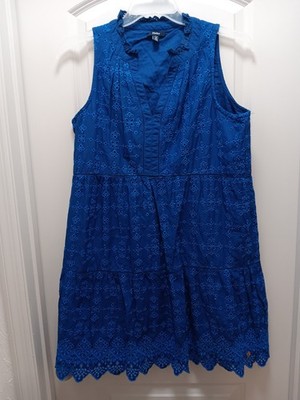 Hatley Sz. L The Lauren Tiered Embroidered Eyelet Dress Dark Blue