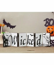 Glitzhome Black & White Wicked & Spooky Reversible Block Sign 19.13" W