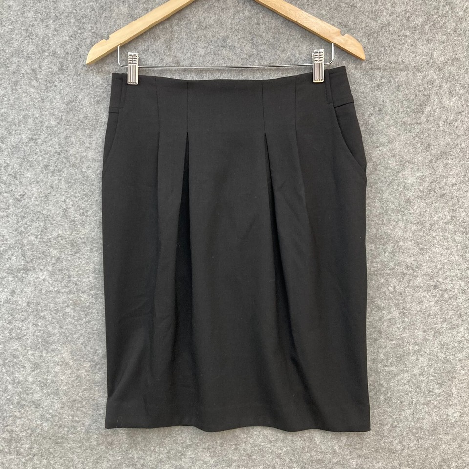 Satch Skirt Womens 10 Black Wool Blend Straight Pencil Lined Pockets 46616