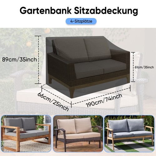 2-3-4 Sitzer Gartenbank Abdeckung Abdeckplane Wetterfest Sitzgruppe Schutzhülle - Bild 15 von 15