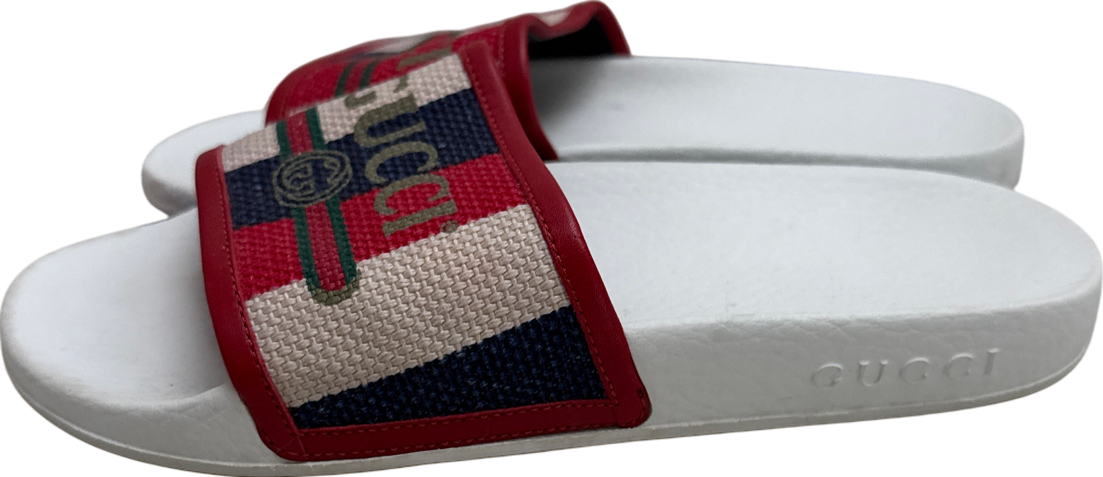 SAOLA Gucci Uomo Rosso Logo Slides Taglia 37 Tessuto Tomaia Suola Bianca Calzature Casual