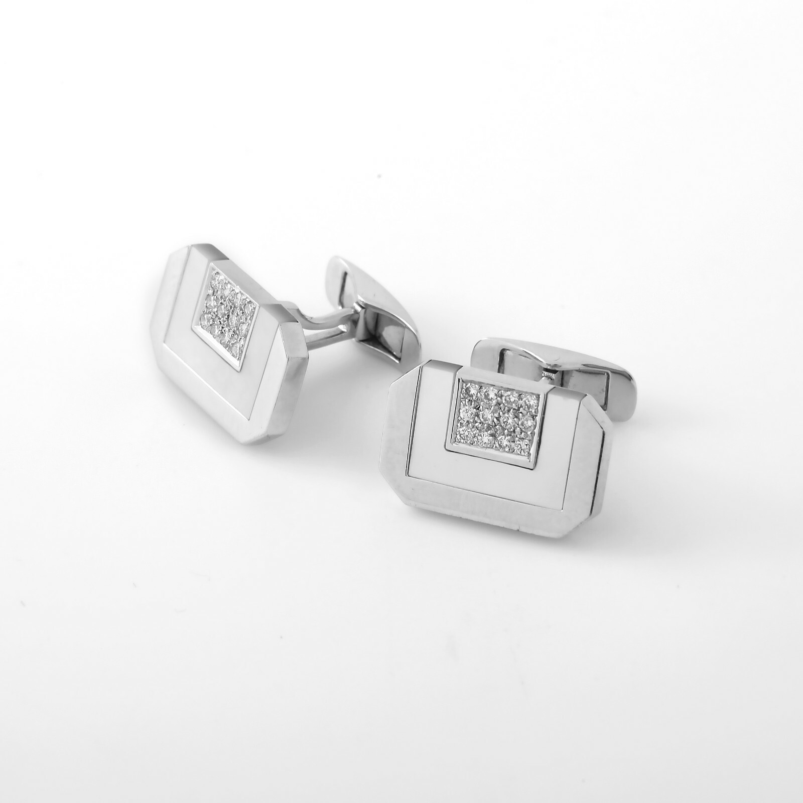 Men's Cufflinks Contemporary Rectangular, 18K Whi… - image 2